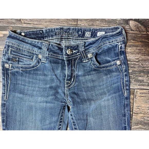 Miss Me Jeans JP5045 Size 28 Boot Cut Embellished Cross Dark Wash Low Rise Y2K - Picture 9 of 9